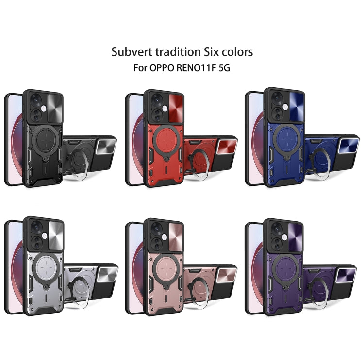 For OPPO Reno11 F 5G Global CD Texture Sliding Camshield Magnetic Holder Phone Case(Red) - Reno11 F Cases by PMC TechLife | Online Shopping South Africa | PMC TechLife | Buy Now Pay Later Mobicred