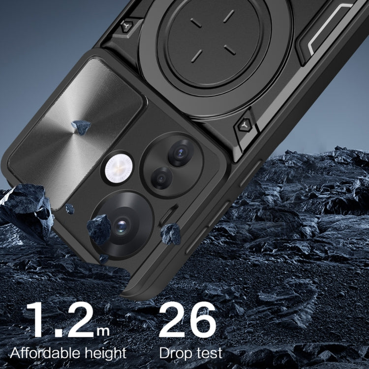 For OPPO Reno11 F 5G Global CD Texture Sliding Camshield Magnetic Holder Phone Case(Blue) - OPPO Cases by PMC TechLife | Online Shopping South Africa | PMC TechLife | Buy Now Pay Later Mobicred