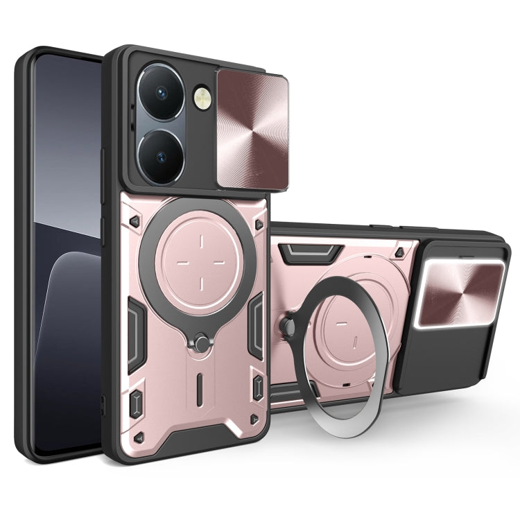 For vivo Y36 4G / 5G CD Texture Sliding Camshield Magnetic Holder Phone Case(Pink) - vivo Cases by PMC TechLife | Online Shopping South Africa | PMC TechLife | Buy Now Pay Later Mobicred