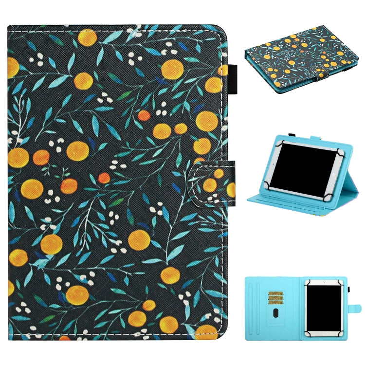 For 10 inch Universal Tablet PC Flower Pattern Horizontal Flip Leather Case with Card Slots & Holder(Yellow Fruit) - 10 - 11 inch by PMC TechLife | Online Shopping South Africa | PMC TechLife | Buy Now Pay Later Mobicred