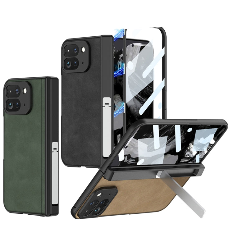For Google Pixel 9 Pro Fold GKK Integrated Frosted Fold Hinge Leather Phone Case with Holder(Green) - free shipping - PMC Jewellery - Order now!
