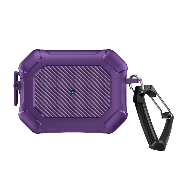 For AirPods Pro 2 Carbon Brazing Dimension TPU+PC Headphone Protective Cover with Switch Lock & Carabiner(Purple) - For AirPods Pro 2 by PMC Jewellery | Online Shopping South Africa | PMC Jewellery | Buy Now Pay Later Mobicred
