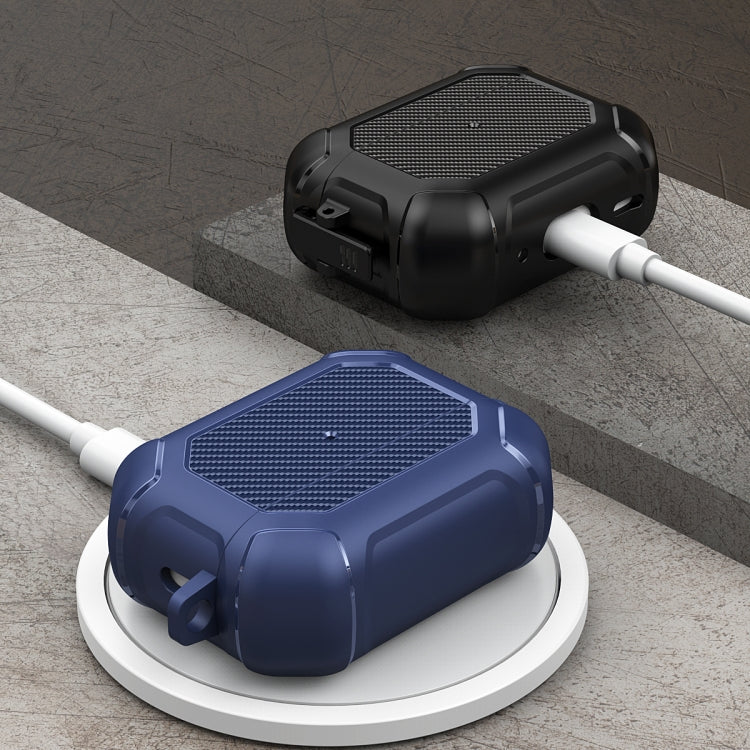 For AirPods Pro 2 Carbon Brazing Dimension TPU+PC Headphone Protective Cover with Switch Lock & Carabiner(Green) - For AirPods Pro 2 by PMC Jewellery | Online Shopping South Africa | PMC Jewellery | Buy Now Pay Later Mobicred