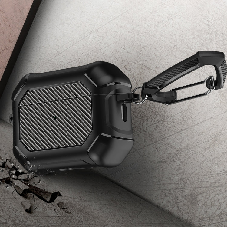 For AirPods Pro 2 Carbon Brazing Dimension TPU+PC Headphone Protective Cover with Switch Lock & Carabiner(Red) - For AirPods Pro 2 by PMC Jewellery | Online Shopping South Africa | PMC Jewellery | Buy Now Pay Later Mobicred