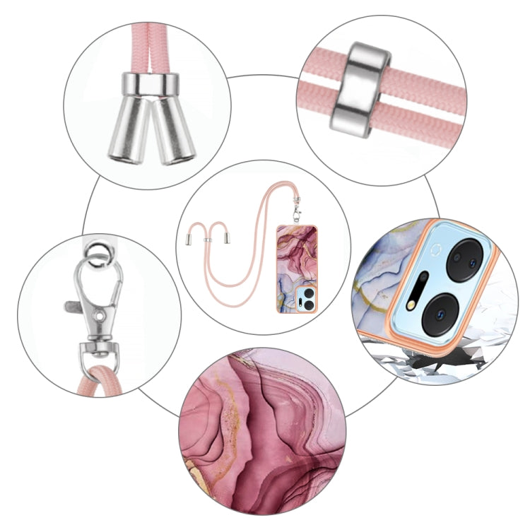 For Honor X7a Electroplating Marble Dual-side IMD Phone Case with Lanyard(Rose Red 014) - Honor Cases by PMC TechLife | Online Shopping South Africa | PMC TechLife | Buy Now Pay Later Mobicred