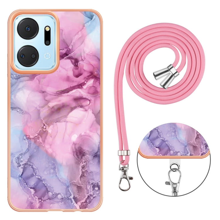 For Honor X7a Electroplating Marble Dual-side IMD Phone Case with Lanyard(Pink 013) - Honor Cases by PMC TechLife | Online Shopping South Africa | PMC TechLife