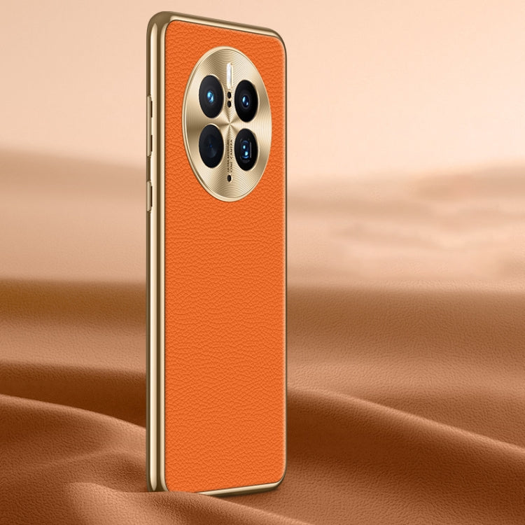 For Huawei Mate 50 Pro Litchi Texture Genuine Leather Phone Case(Orange) - Huawei Cases by PMC TechLife | Online Shopping South Africa | PMC TechLife | Buy Now Pay Later Mobicred