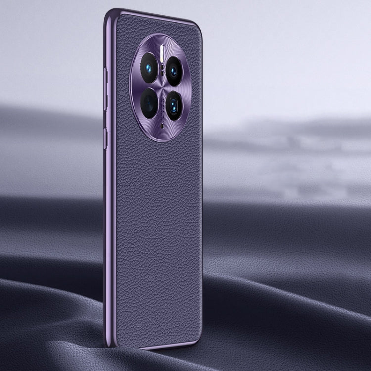For Huawei Mate 50 Pro Litchi Texture Genuine Leather Phone Case(Purple) - Huawei Cases by PMC TechLife | Online Shopping South Africa | PMC TechLife | Buy Now Pay Later Mobicred