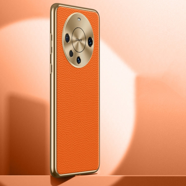 For Huawei Mate 60 Litchi Texture Genuine Leather Phone Case(Orange) - Huawei Cases by PMC TechLife | Online Shopping South Africa | PMC TechLife | Buy Now Pay Later Mobicred