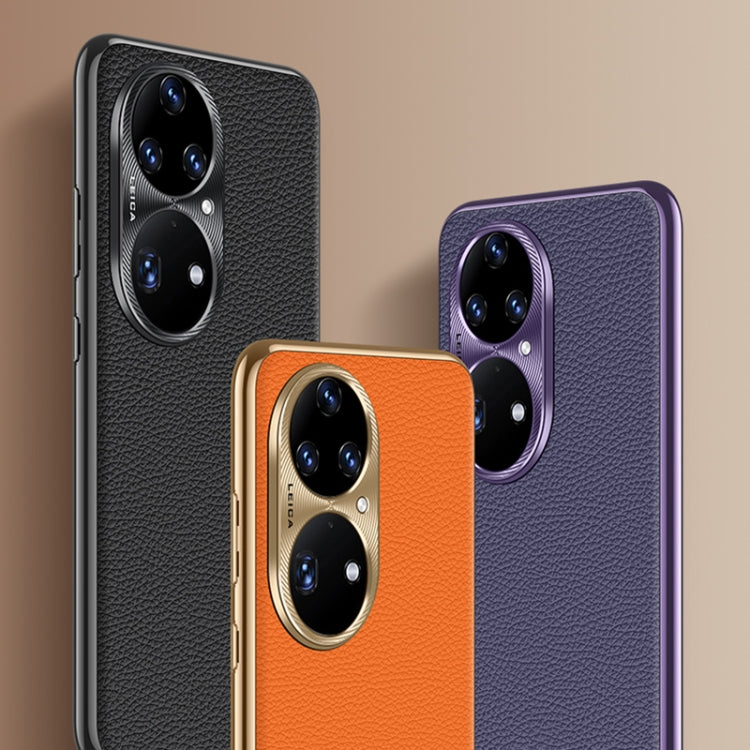 For Huawei Mate 60 Litchi Texture Genuine Leather Phone Case(Orange) - Huawei Cases by PMC TechLife | Online Shopping South Africa | PMC TechLife | Buy Now Pay Later Mobicred