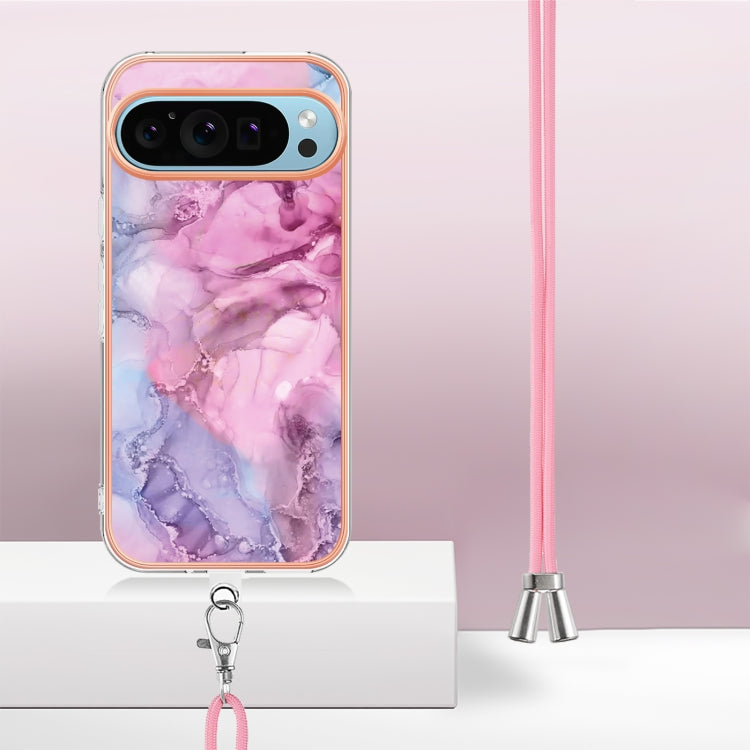 For Google Pixel 9 / 9 Pro Electroplating Marble Dual-side IMD Phone Case with Lanyard(Pink 013) - Google Cases by PMC TechLife | Online Shopping South Africa | PMC TechLife | Buy Now Pay Later Mobicred