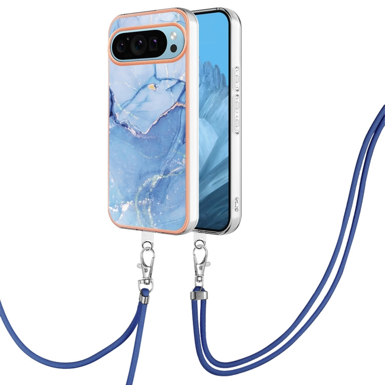 For Google Pixel 9 / 9 Pro Electroplating Marble Dual-side IMD Phone Case with Lanyard(Blue 018) - Google Cases by PMC TechLife | Online Shopping South Africa | PMC TechLife | Buy Now Pay Later Mobicred
