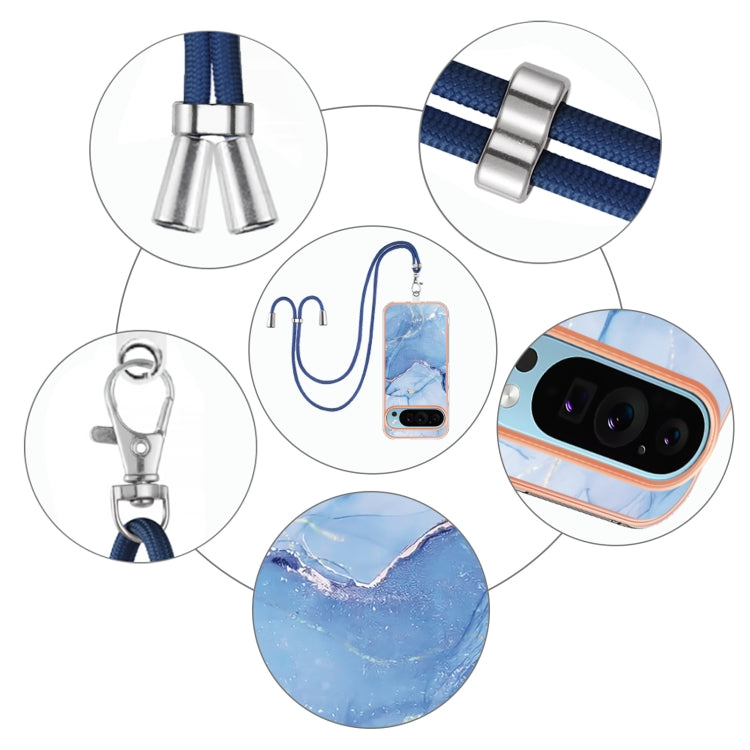 For Google Pixel 9 / 9 Pro Electroplating Marble Dual-side IMD Phone Case with Lanyard(Blue 018) - Google Cases by PMC TechLife | Online Shopping South Africa | PMC TechLife | Buy Now Pay Later Mobicred