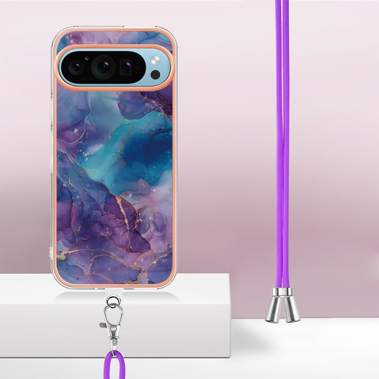 For Google Pixel 9 / 9 Pro Electroplating Marble Dual-side IMD Phone Case with Lanyard(Purple 016) - Google Cases by PMC TechLife | Online Shopping South Africa | PMC TechLife | Buy Now Pay Later Mobicred
