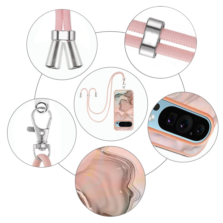 For Google Pixel 9 Pro XL Electroplating Marble Dual-side IMD Phone Case with Lanyard(Rose Gold 015) - Google Cases by PMC TechLife | Online Shopping South Africa | PMC TechLife | Buy Now Pay Later Mobicred