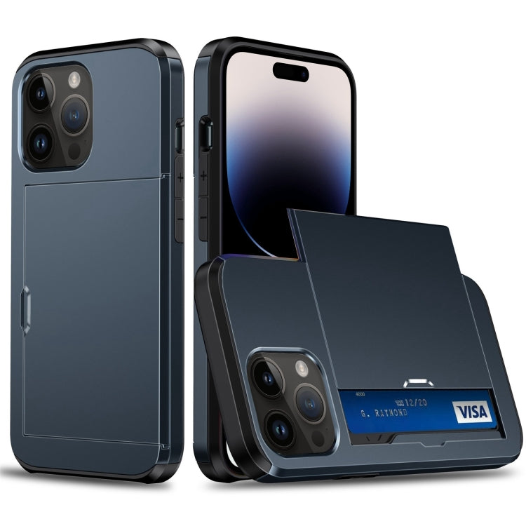 For iPhone 15 Pro Shockproof Armor Phone Case with Slide Card Slot(Dark Blue) - iPhone 15 Pro Cases by PMC TechLife | Online Shopping South Africa | PMC TechLife