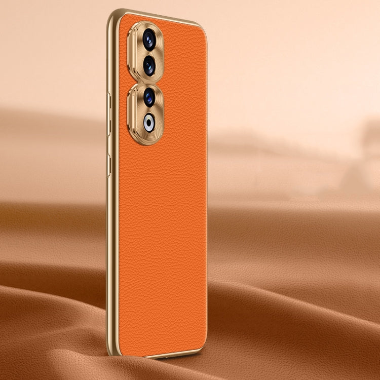 For Honor 90 Pro Litchi Texture Genuine Leather Phone Case(Orange) - Honor Cases by PMC TechLife | Online Shopping South Africa | PMC TechLife | Buy Now Pay Later Mobicred