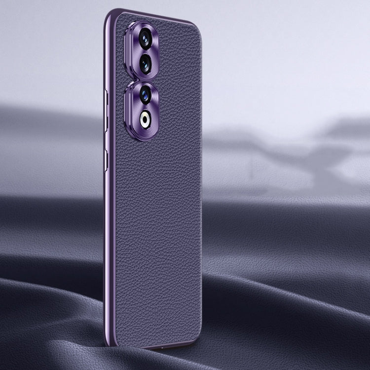 For Honor 90 Pro Litchi Texture Genuine Leather Phone Case(Purple) - Honor Cases by PMC TechLife | Online Shopping South Africa | PMC TechLife | Buy Now Pay Later Mobicred