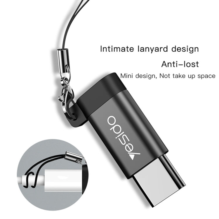 Yesido GS04 Type-C to Micro USB Mini Connector Adapter with Keychain(Black) - free shipping - PMC Jewellery - Order now!