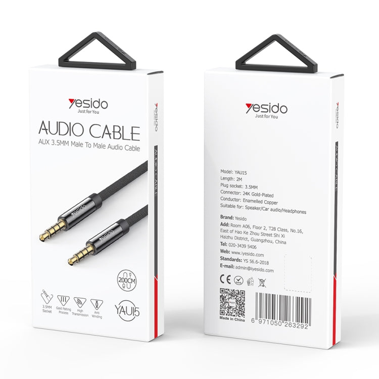 Yesido YAU15 3.5mm Male to 3.5mm Male Audio Cable, Length:2m(Black) - free shipping - PMC Jewellery - Order now!