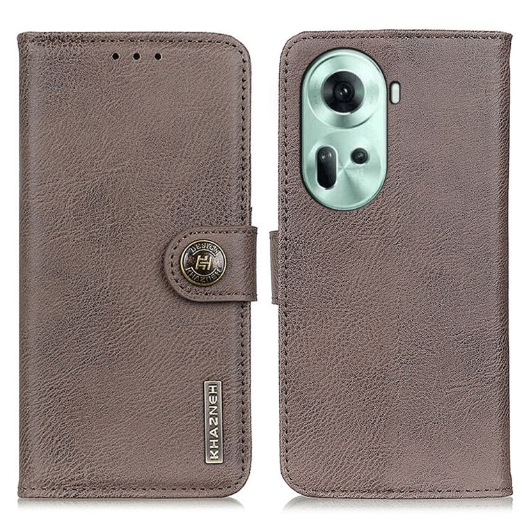 For OPPO Reno11 5G Global KHAZNEH Cowhide Texture Flip Leather Phone Case(Khaki) - Reno11 Cases by PMC TechLife | Online Shopping South Africa | PMC TechLife | Buy Now Pay Later Mobicred