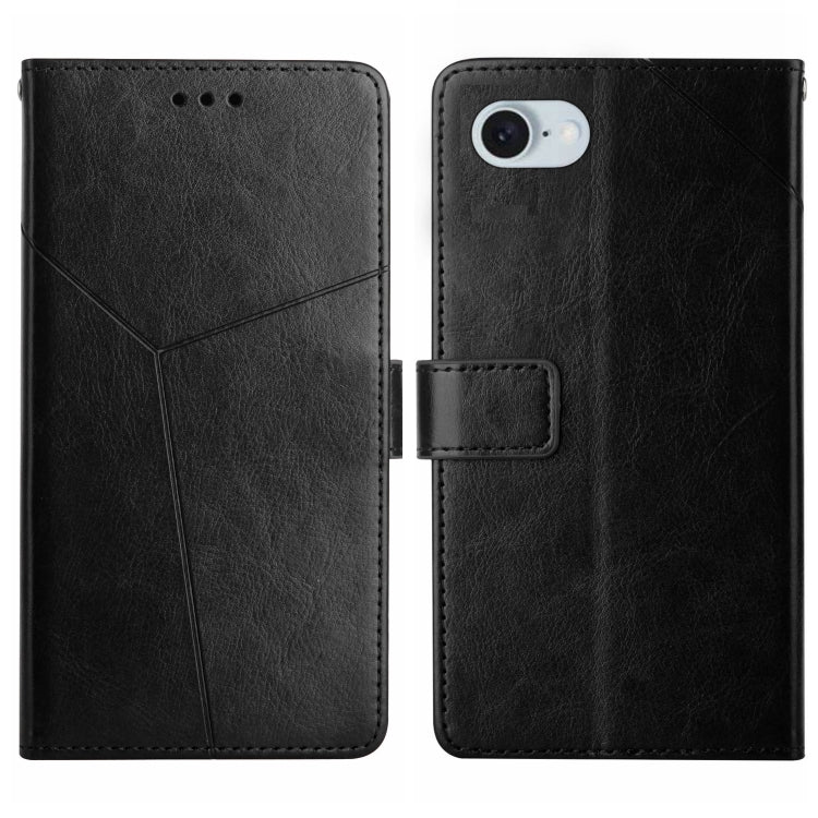 For iPhone 16e HT01 Y-shaped Pattern Flip Leather Phone Case(Black) - iPhone 16e Cases by PMC TechLife | Online Shopping South Africa | PMC TechLife | Buy Now Pay Later Mobicred