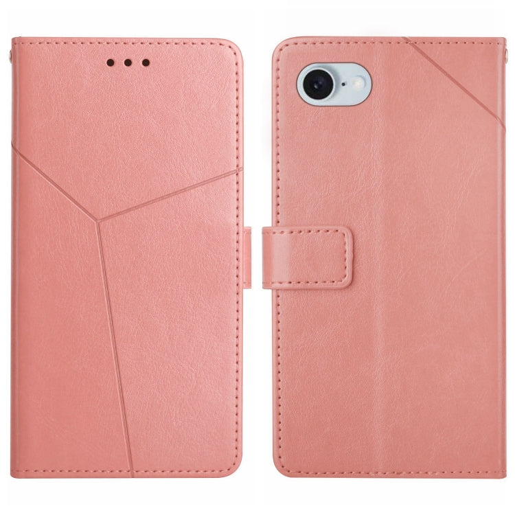 For iPhone 16e HT01 Y-shaped Pattern Flip Leather Phone Case(Pink) - iPhone 16e Cases by PMC TechLife | Online Shopping South Africa | PMC TechLife | Buy Now Pay Later Mobicred