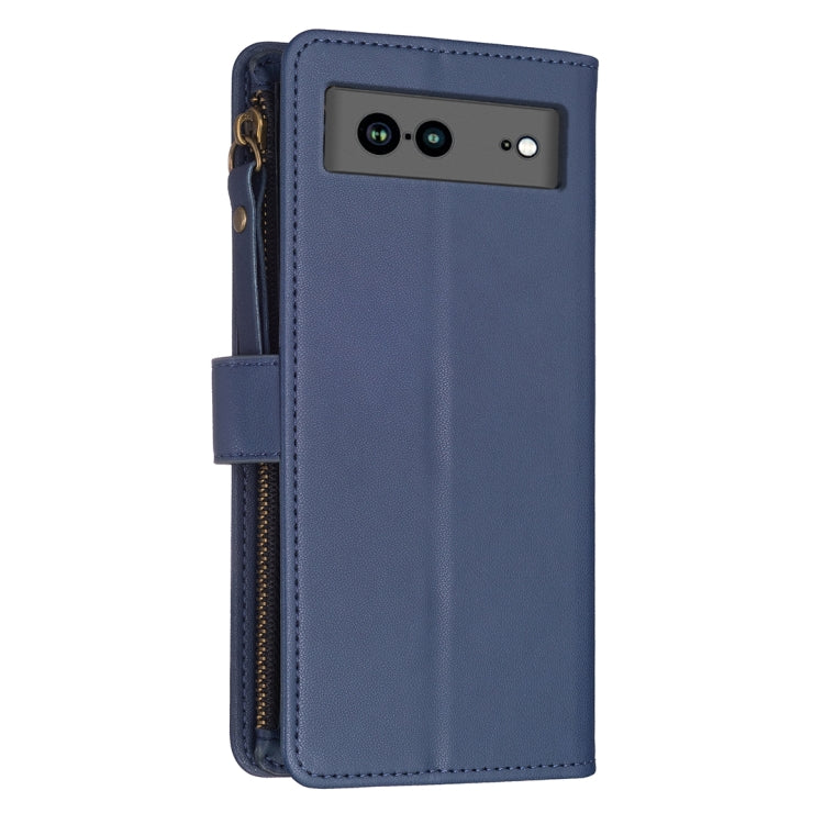 For Google Pixel 7a 9 Card Slots Zipper Wallet Leather Flip Phone Case(Blue) - Google Cases by PMC TechLife | Online Shopping South Africa | PMC TechLife | Buy Now Pay Later Mobicred