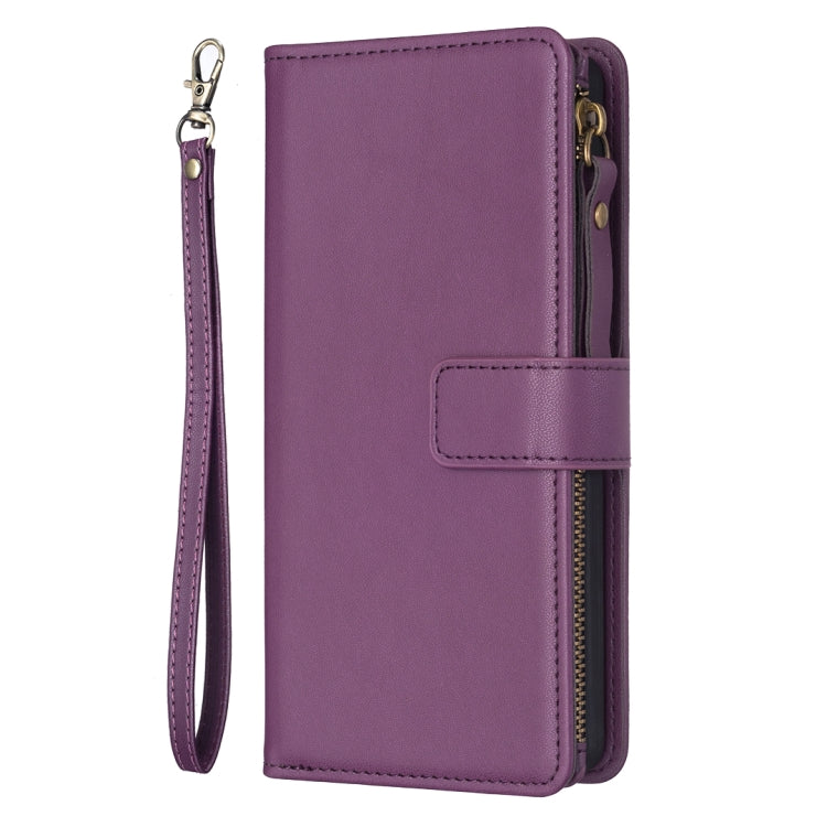 For Google Pixel 7a 9 Card Slots Zipper Wallet Leather Flip Phone Case(Dark Purple) - Google Cases by PMC TechLife | Online Shopping South Africa | PMC TechLife | Buy Now Pay Later Mobicred