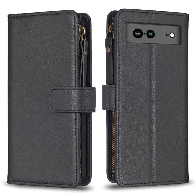 For Google Pixel 7a 9 Card Slots Zipper Wallet Leather Flip Phone Case(Black) - free shipping - PMC TechLife - Order now!