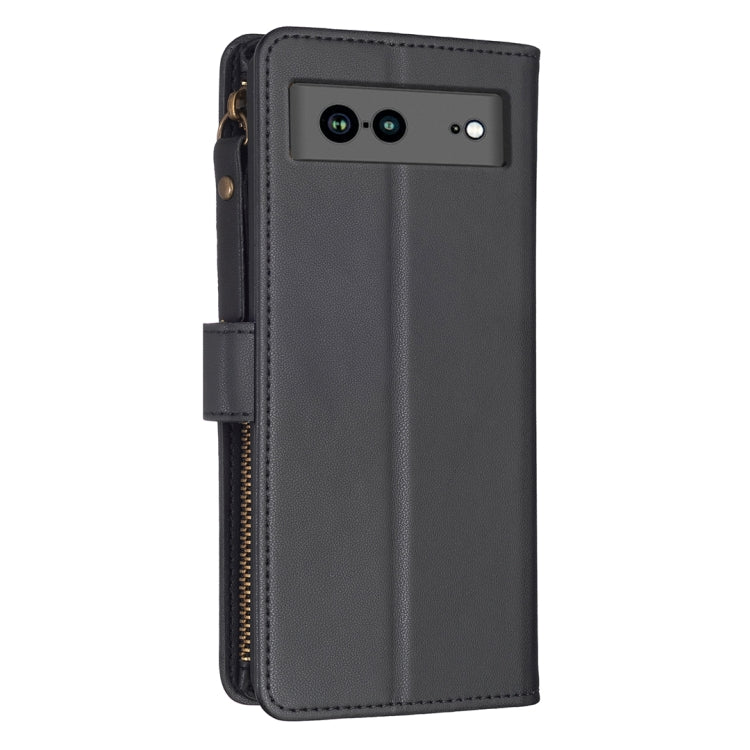 For Google Pixel 7a 9 Card Slots Zipper Wallet Leather Flip Phone Case(Black) - free shipping - PMC TechLife - Order now!