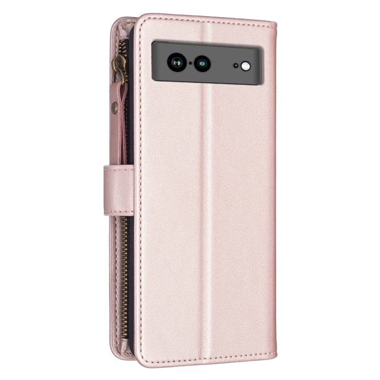 For Google Pixel 7a 9 Card Slots Zipper Wallet Leather Flip Phone Case(Rose Gold) - Google Cases by PMC TechLife | Online Shopping South Africa | PMC TechLife | Buy Now Pay Later Mobicred