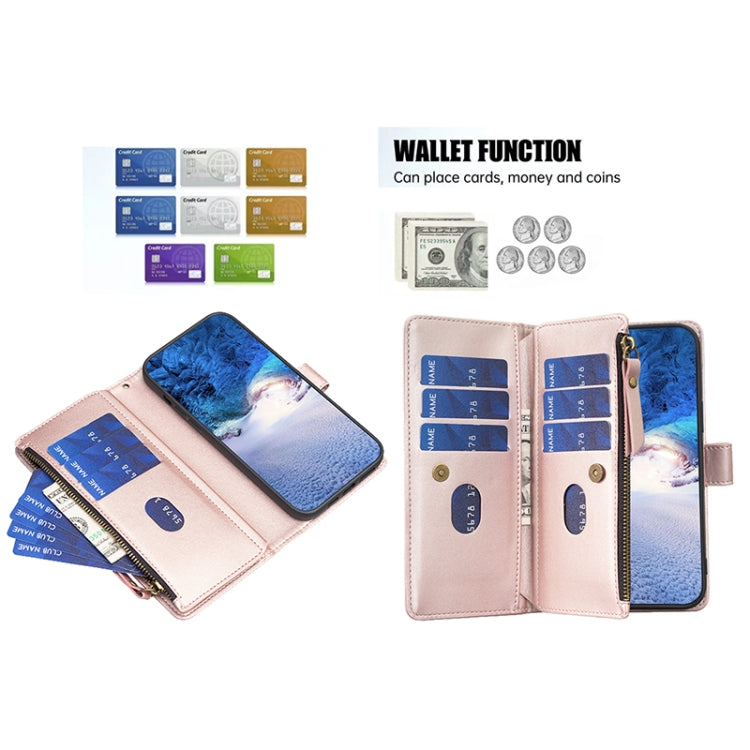 For Google Pixel 7a 9 Card Slots Zipper Wallet Leather Flip Phone Case(Rose Gold) - Google Cases by PMC TechLife | Online Shopping South Africa | PMC TechLife | Buy Now Pay Later Mobicred