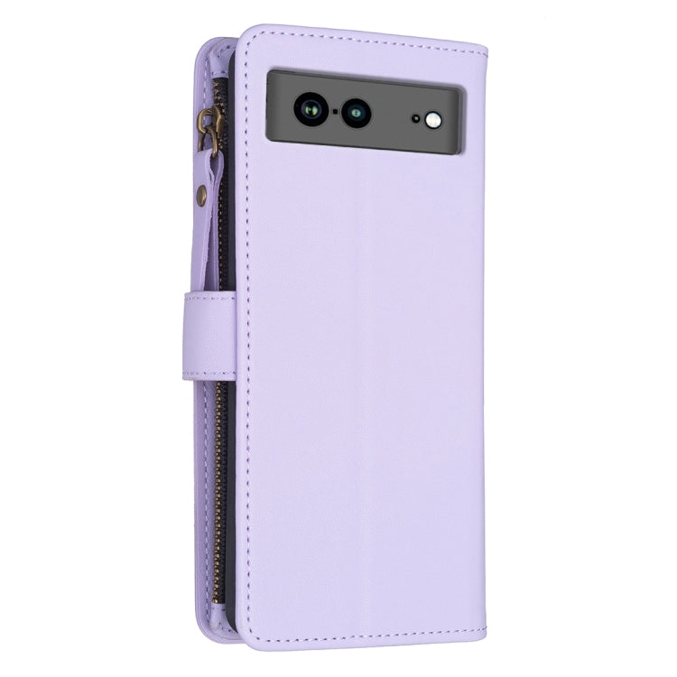 For Google Pixel 7a 9 Card Slots Zipper Wallet Leather Flip Phone Case(Light Purple) - Google Cases by PMC TechLife | Online Shopping South Africa | PMC TechLife | Buy Now Pay Later Mobicred