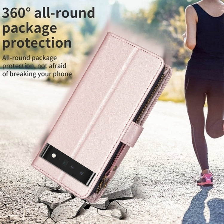 For Google Pixel 7 Pro 9 Card Slots Zipper Wallet Leather Flip Phone Case(Rose Gold) - Google Cases by PMC TechLife | Online Shopping South Africa | PMC TechLife | Buy Now Pay Later Mobicred