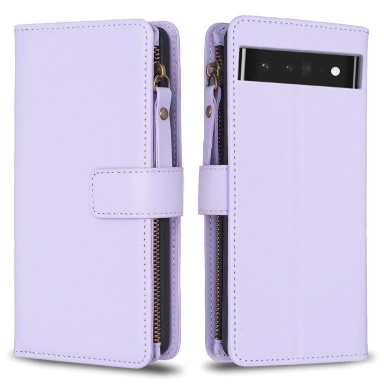 For Google Pixel 7 Pro 9 Card Slots Zipper Wallet Leather Flip Phone Case(Light Purple) - Google Cases by PMC TechLife | Online Shopping South Africa | PMC TechLife | Buy Now Pay Later Mobicred