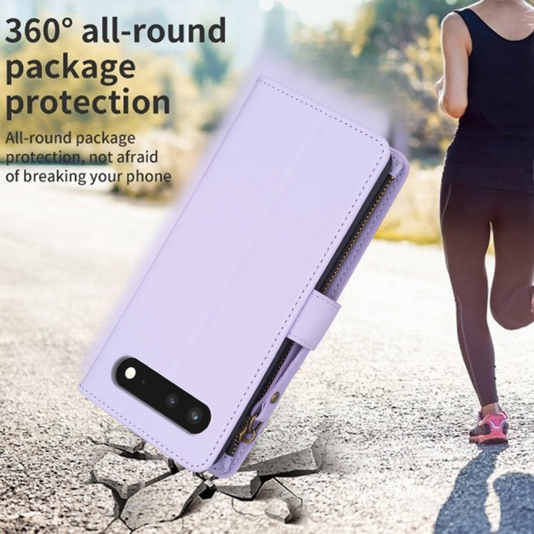 For Google Pixel 7 9 Card Slots Zipper Wallet Leather Flip Phone Case(Light Purple) - Google Cases by PMC TechLife | Online Shopping South Africa | PMC TechLife | Buy Now Pay Later Mobicred