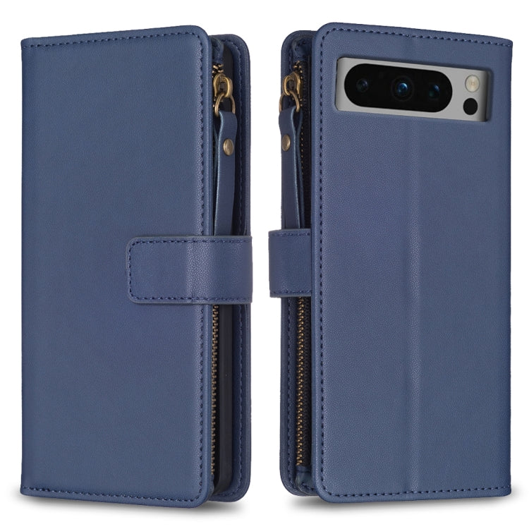 For Google Pixel 8 Pro 9 Card Slots Zipper Wallet Leather Flip Phone Case(Blue) - Google Cases by PMC TechLife | Online Shopping South Africa | PMC TechLife | Buy Now Pay Later Mobicred