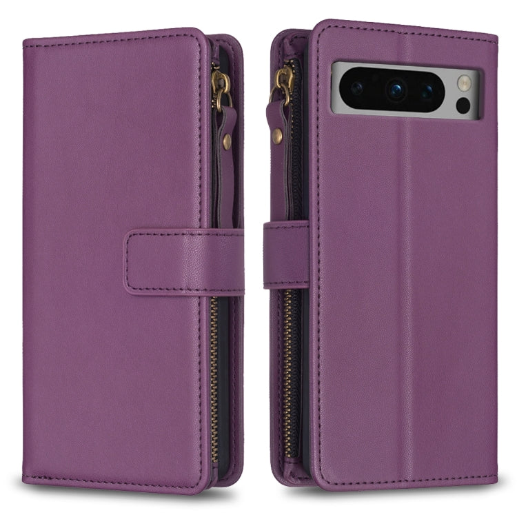 For Google Pixel 8 Pro 9 Card Slots Zipper Wallet Leather Flip Phone Case(Dark Purple) - Google Cases by PMC TechLife | Online Shopping South Africa | PMC TechLife | Buy Now Pay Later Mobicred