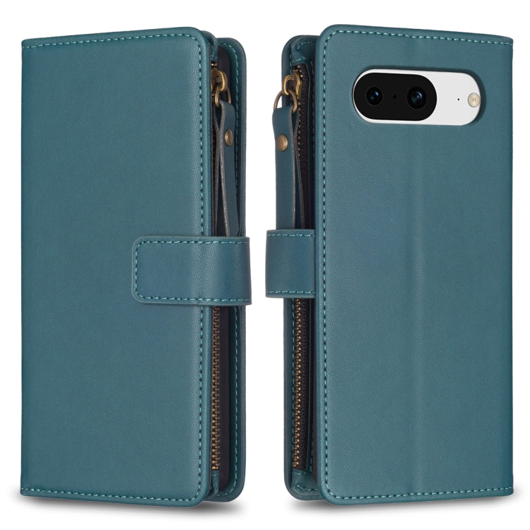 For Google Pixel 8 9 Card Slots Zipper Wallet Leather Flip Phone Case(Green) - Google Cases by PMC TechLife | Online Shopping South Africa | PMC TechLife | Buy Now Pay Later Mobicred