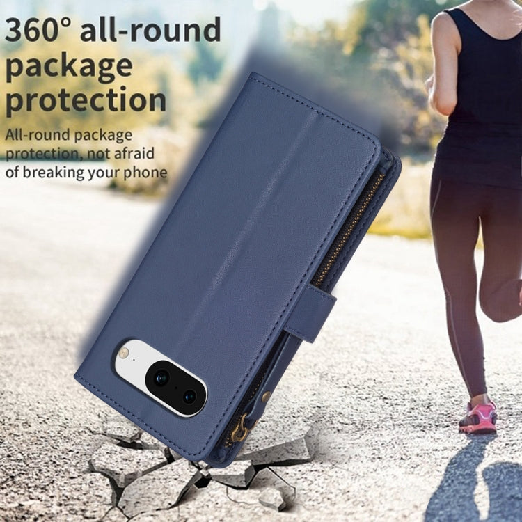 For Google Pixel 8 9 Card Slots Zipper Wallet Leather Flip Phone Case(Blue) - Google Cases by PMC TechLife | Online Shopping South Africa | PMC TechLife | Buy Now Pay Later Mobicred