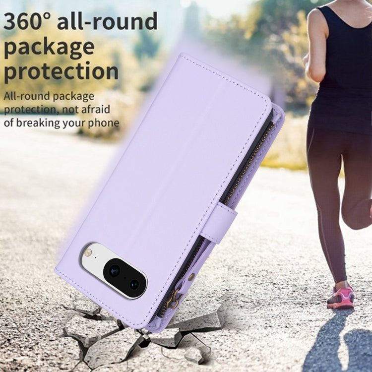 For Google Pixel 8 9 Card Slots Zipper Wallet Leather Flip Phone Case(Light Purple) - Google Cases by PMC TechLife | Online Shopping South Africa | PMC TechLife | Buy Now Pay Later Mobicred