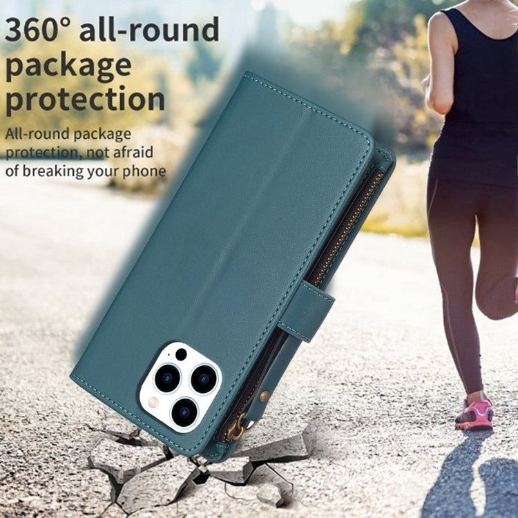 For iPhone 16 Pro Max 9 Card Slots Zipper Wallet Leather Flip Phone Case(Green) - free shipping - PMC TechLife - Order now!