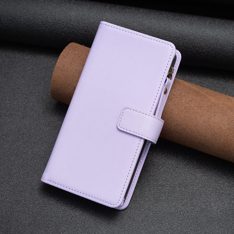 For iPhone 16 Pro 9 Card Slots Zipper Wallet Leather Flip Phone Case(Light Purple) - iPhone 16 Pro Cases by PMC TechLife | Online Shopping South Africa | PMC TechLife | Buy Now Pay Later Mobicred