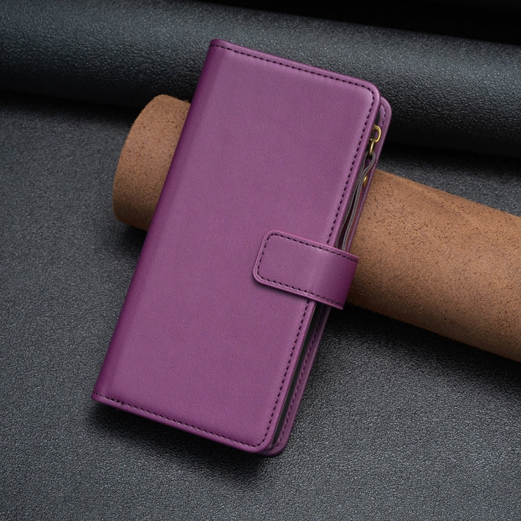 For iPhone 16 9 Card Slots Zipper Wallet Leather Flip Phone Case(Dark Purple) - iPhone 16 Cases by PMC TechLife | Online Shopping South Africa | PMC TechLife | Buy Now Pay Later Mobicred