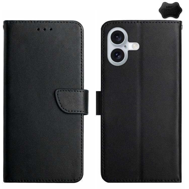 For iPhone 16 Plus Genuine Leather Fingerprint-proof Flip Phone Case(Black) - free shipping - PMC TechLife - Order now!