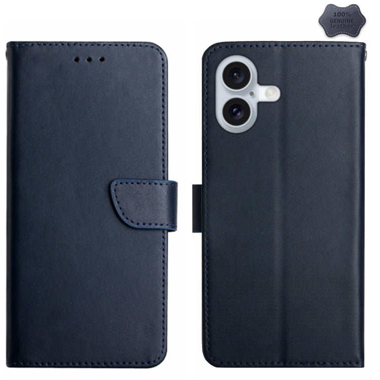 For iPhone 16 Genuine Leather Fingerprint-proof Flip Phone Case(Blue) - iPhone 16 Cases by PMC TechLife | Online Shopping South Africa | PMC TechLife | Buy Now Pay Later Mobicred