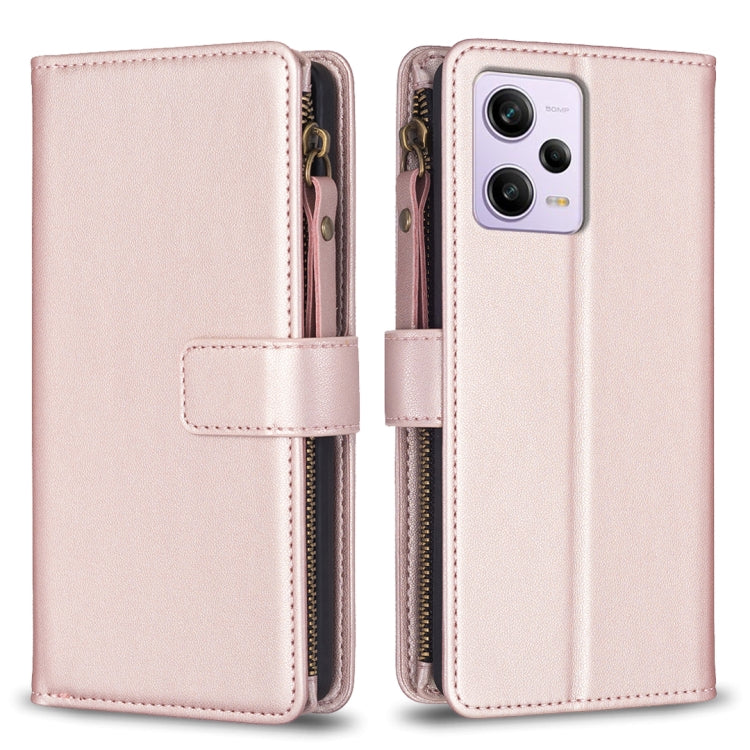 For Xiaomi Redmi Note 12 Pro 9 Card Slots Zipper Wallet Leather Flip Phone Case(Rose Gold) - Xiaomi Cases by PMC TechLife | Online Shopping South Africa | PMC TechLife | Buy Now Pay Later Mobicred