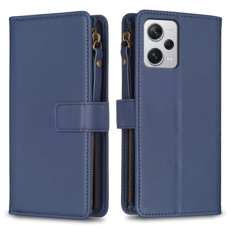 For Xiaomi Redmi Note 12 Pro+ 5G Global 9 Card Slots Zipper Wallet Leather Flip Phone Case(Blue) - Xiaomi Cases by PMC TechLife | Online Shopping South Africa | PMC TechLife | Buy Now Pay Later Mobicred