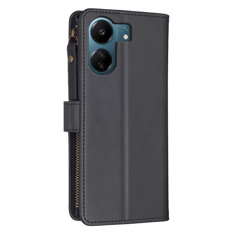 For Xiaomi Redmi 13C 9 Card Slots Zipper Wallet Leather Flip Phone Case(Black) - Xiaomi Cases by PMC TechLife | Online Shopping South Africa | PMC TechLife | Buy Now Pay Later Mobicred